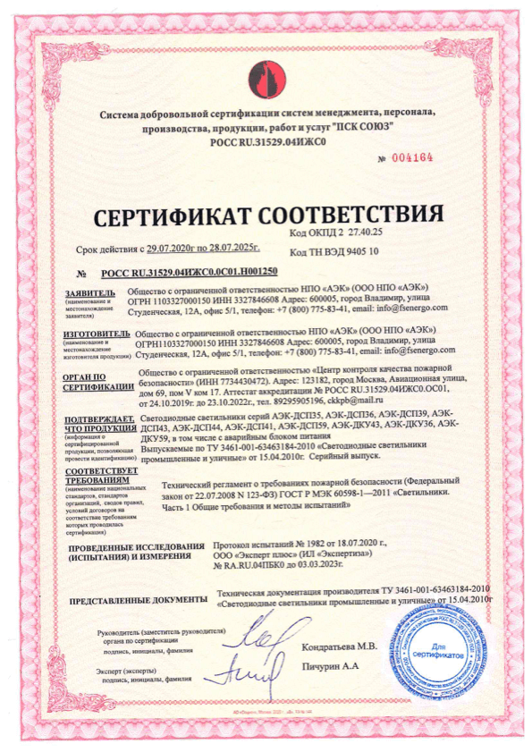 Сертификат на пожаробезопасные